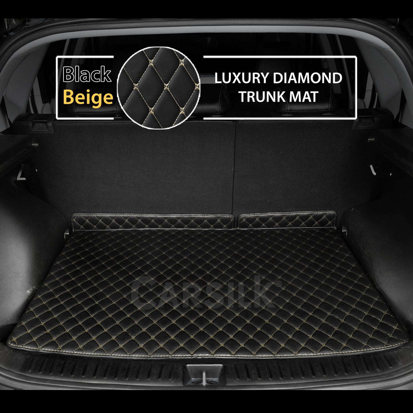 BLACK & BEIGE STITCHING DIAMOND LUXURY TRUNK CAR MATS SET - Carsilks