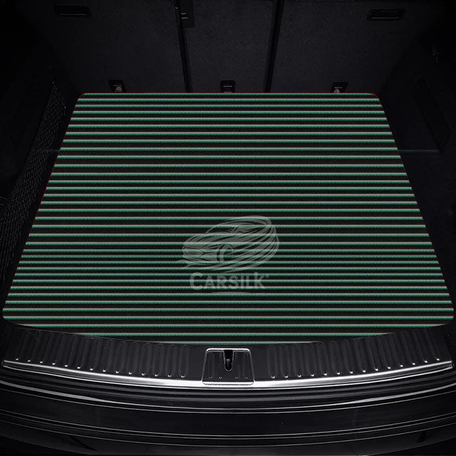 BLACK GREEN STITCHING STRIPE LUXURY TRUNK CAR MATS SET - Carsilks