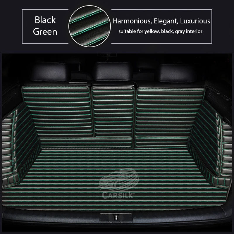 BLACK GREEN STITCHING 3D STRIPE LUXURY TRUNK CAR MATS SET - Carsilks