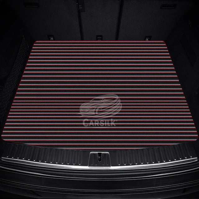 BLACK RED STITCHING STRIPE LUXURY TRUNK CAR MATS SET - Carsilks