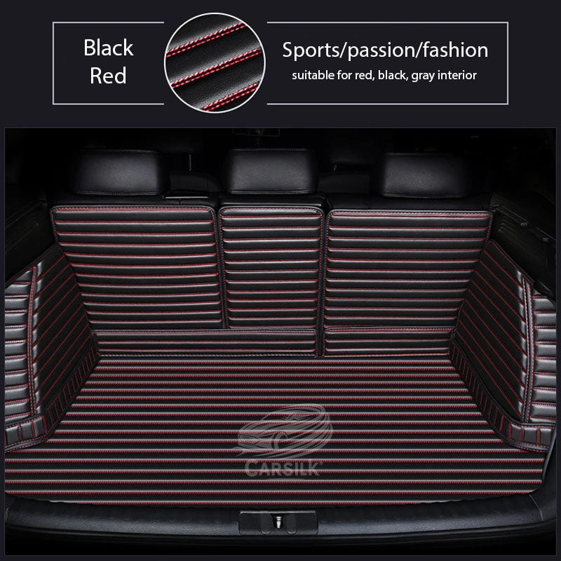 BLACK RED STITCHING 3D STRIPE LUXURY TRUNK CAR MATS SET - Carsilks