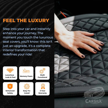 Black & Grey Breathable Waterproof Diamond Pattern Leather Seat Cover for Cars - Carsilks 