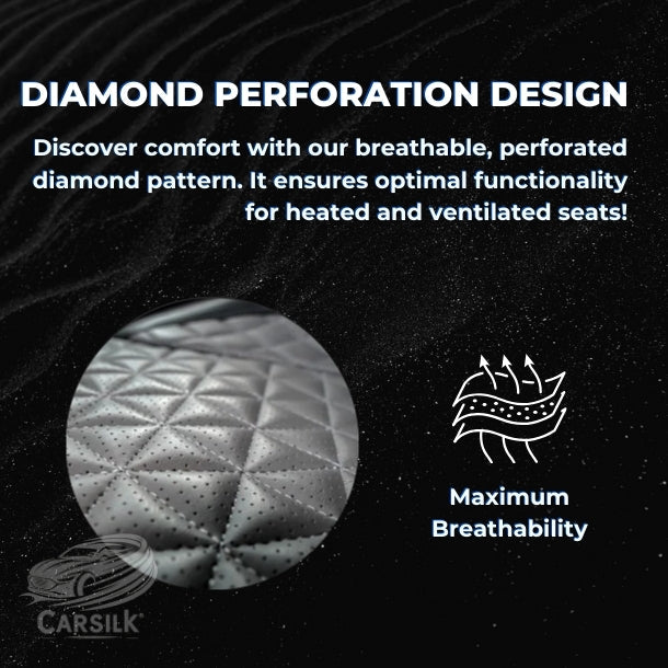 Black & Grey Breathable Waterproof Diamond Pattern Leather Seat Cover for Cars - Carsilks 