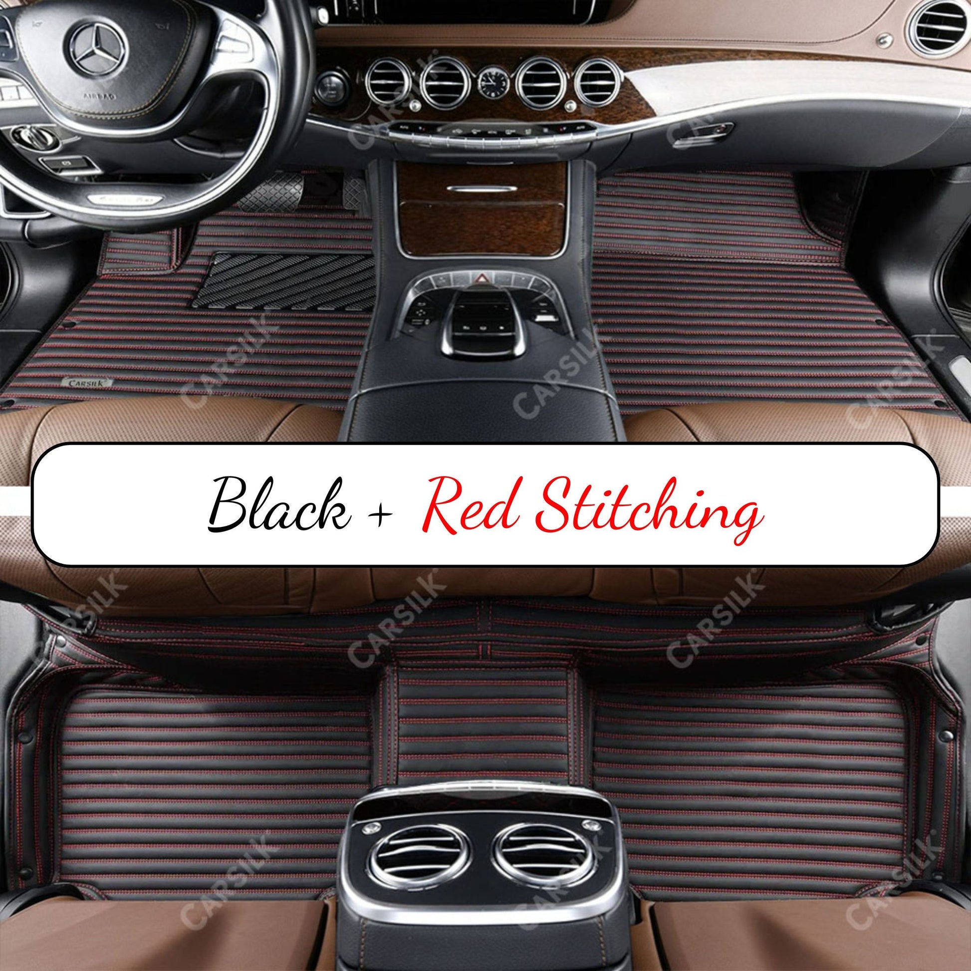 GALAXY CUSTOM SINGLE LAYER CAR MATS SET BLACK & RED - Carsilks 