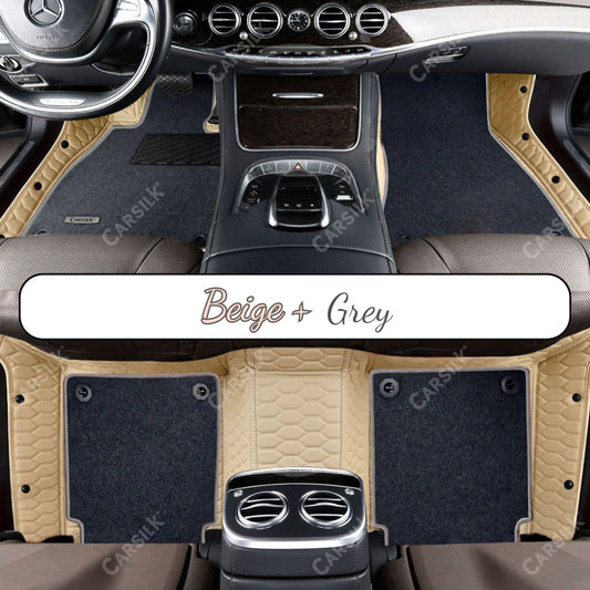CREAM BEIGE HONEYCOMB BASE WITH GRAY TOP CARPET DOUBLE LAYER CAR MAT SET - Carsilks 