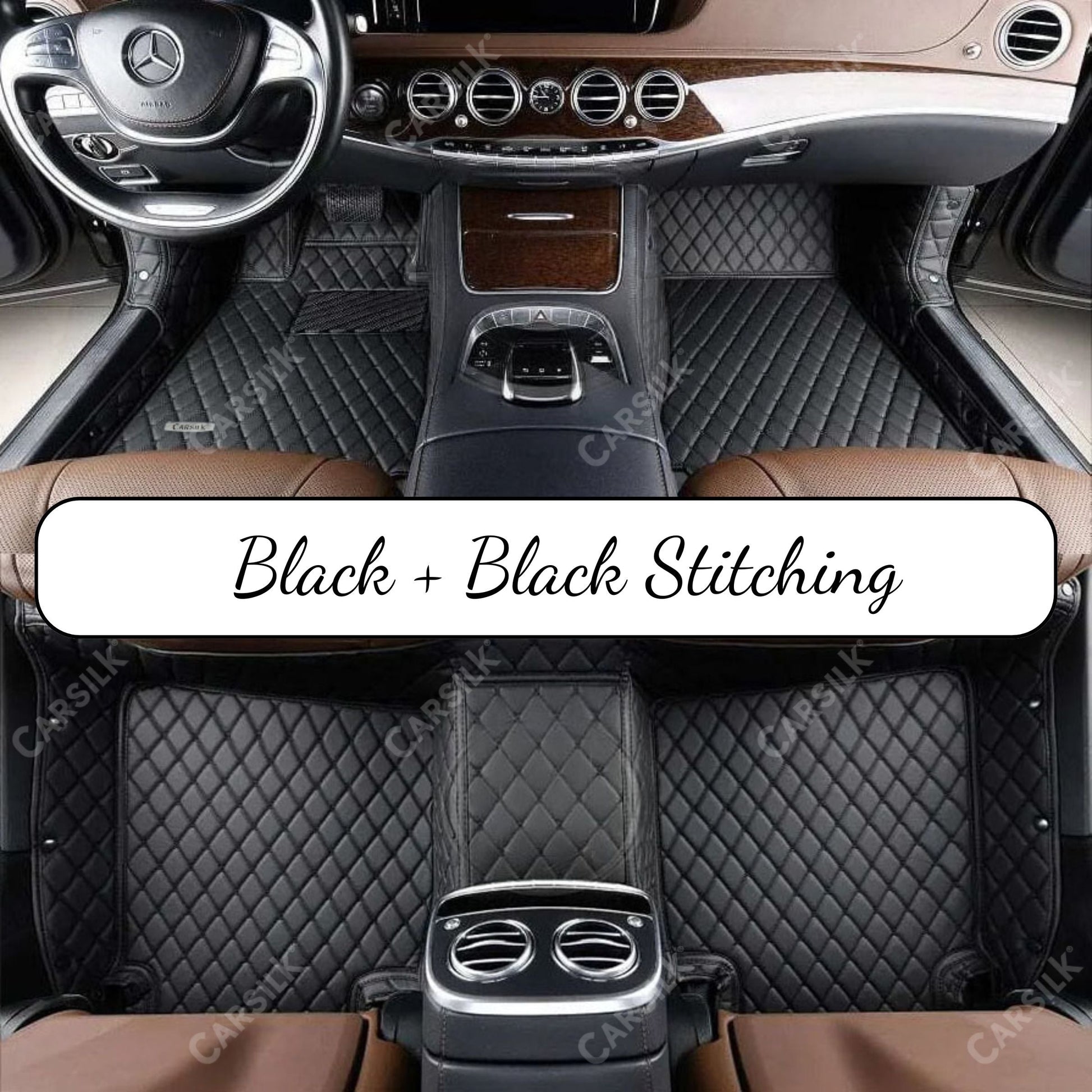 BLACK & BLACK STITCHING DIAMOND LUXURY CAR FLOOR MATS - Carsilks 