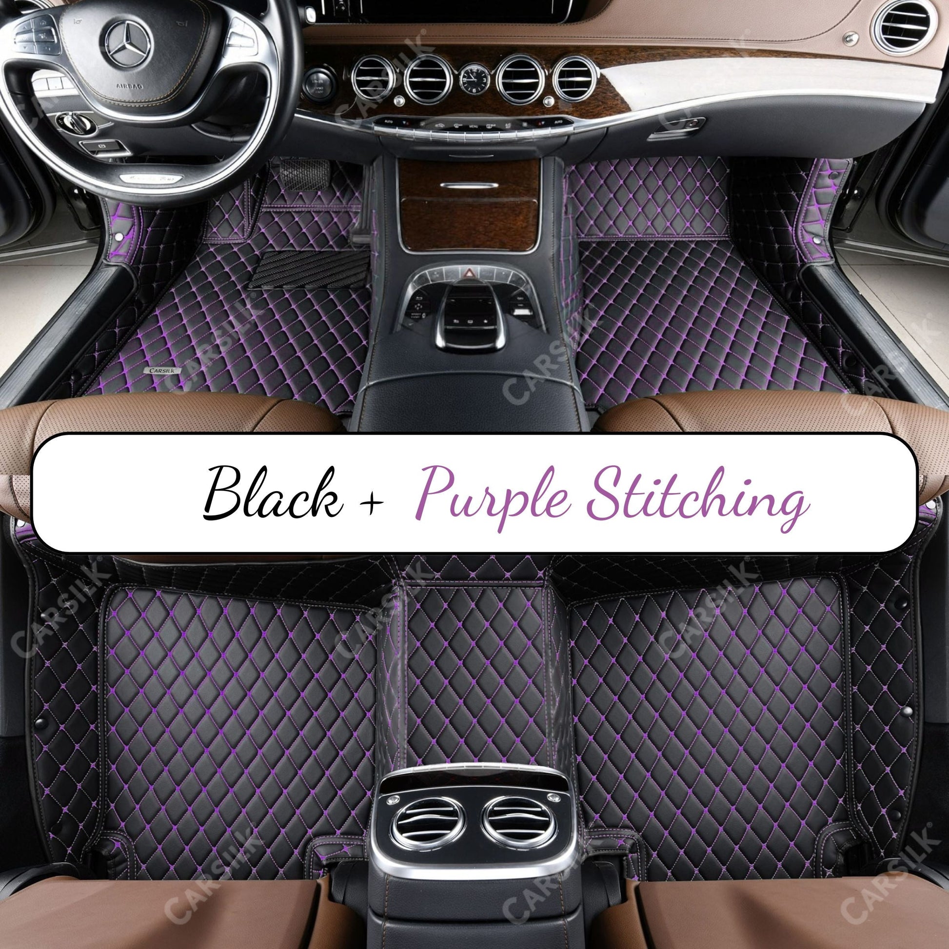 BLACK & PURPLE DIAMOND PATTERN CAR MATS SET - Carsilks 