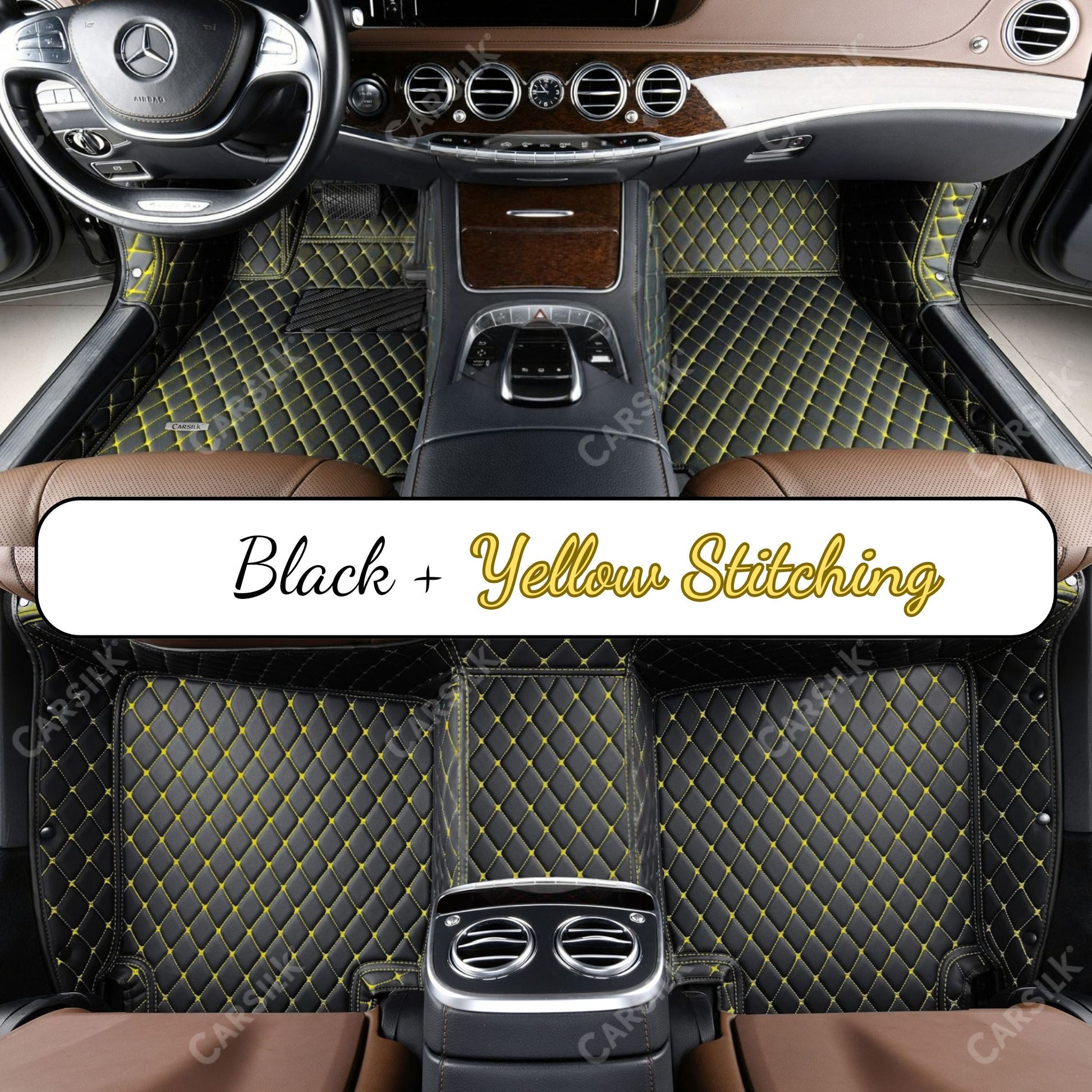 BLACK & YELLOW DIAMOND PATTERN CAR MATS SET - Carsilks 