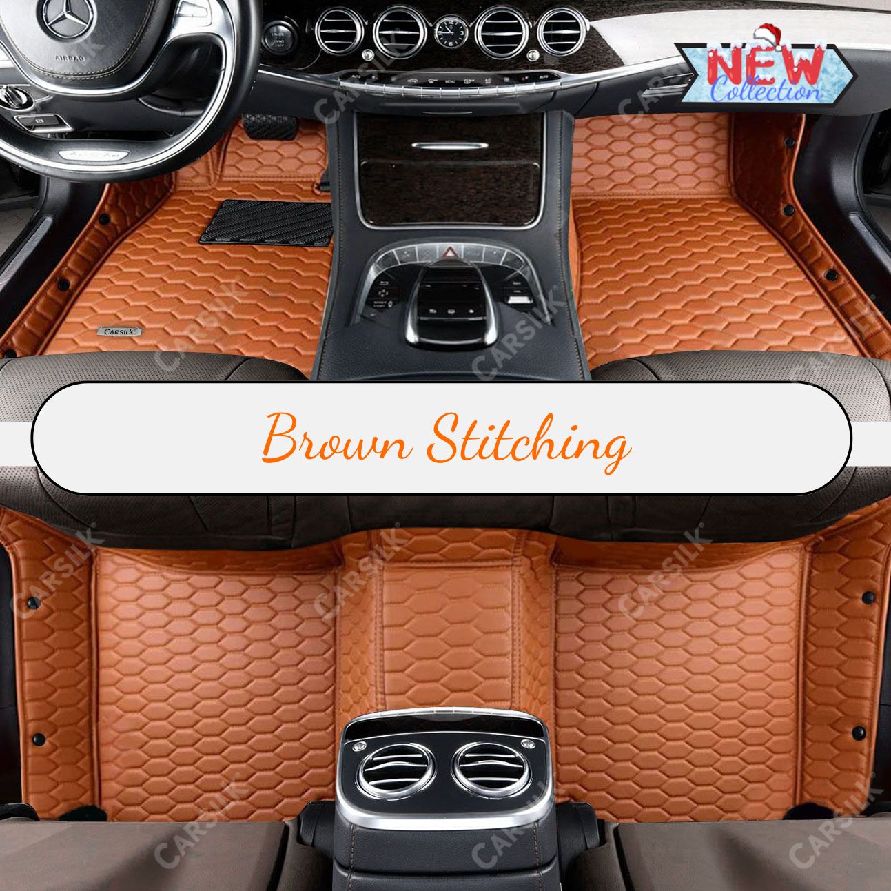 BROWN HONEY COMB LUXURY CAR MATS SET - Carsilks 