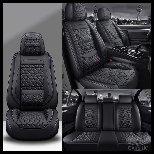 Black Breathable Waterproof Diamond Pattern Leather Seat Cover for Cars - Carsilks 