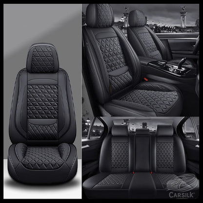 Black Breathable Waterproof Diamond Pattern Leather Seat Cover for Cars - Carsilks 
