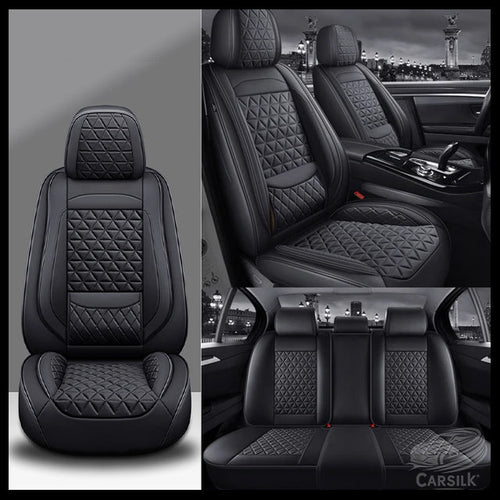 Black Breathable Waterproof Diamond Pattern Leather Seat Cover for Cars - Carsilks 