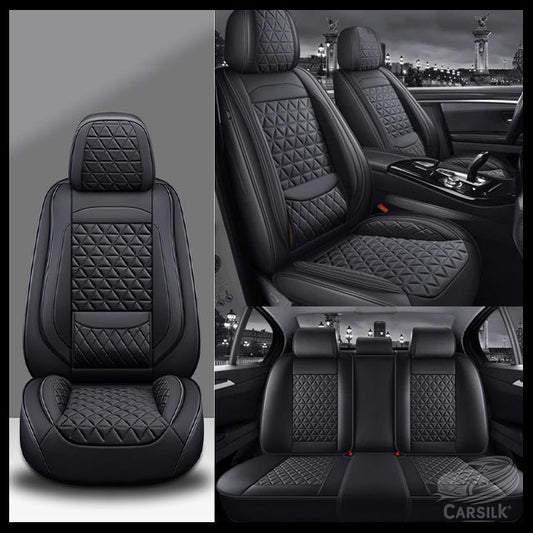 Black Breathable Waterproof Diamond Pattern Leather Seat Cover for Cars - Carsilks 