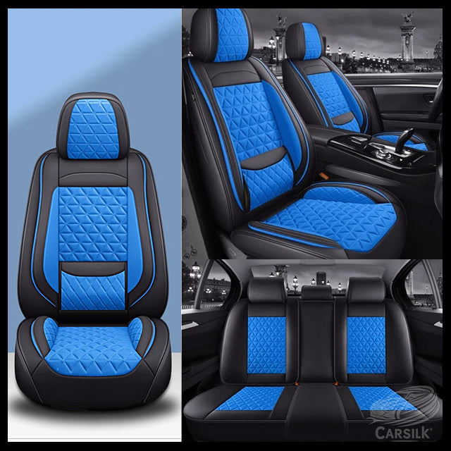 Black & Blue Breathable Waterproof Diamond Pattern Leather Seat Cover for Cars - Carsilks 