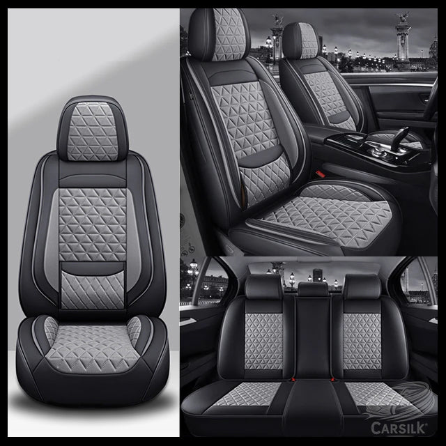 Black & Grey Breathable Waterproof Diamond Pattern Leather Seat Cover for Cars - Carsilks 