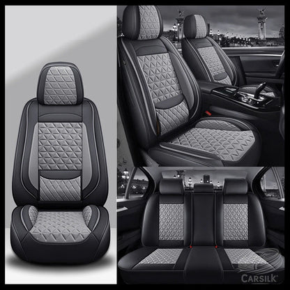 Black & Grey Breathable Waterproof Diamond Pattern Leather Seat Cover for Cars - Carsilks 