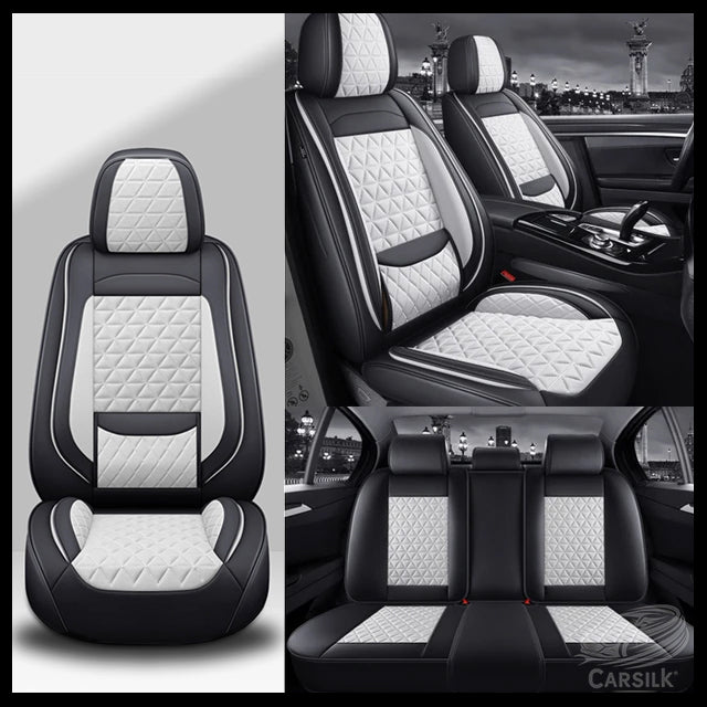 Black & White Breathable Waterproof Diamond Pattern Leather Seat Cover for Cars - Carsilks 