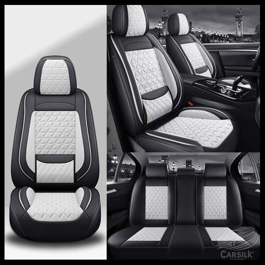 Black & White Breathable Waterproof Diamond Pattern Leather Seat Cover for Cars - Carsilks 