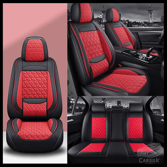 Black & Red Breathable Waterproof Diamond Pattern Leather Seat Cover for Cars - Carsilks 