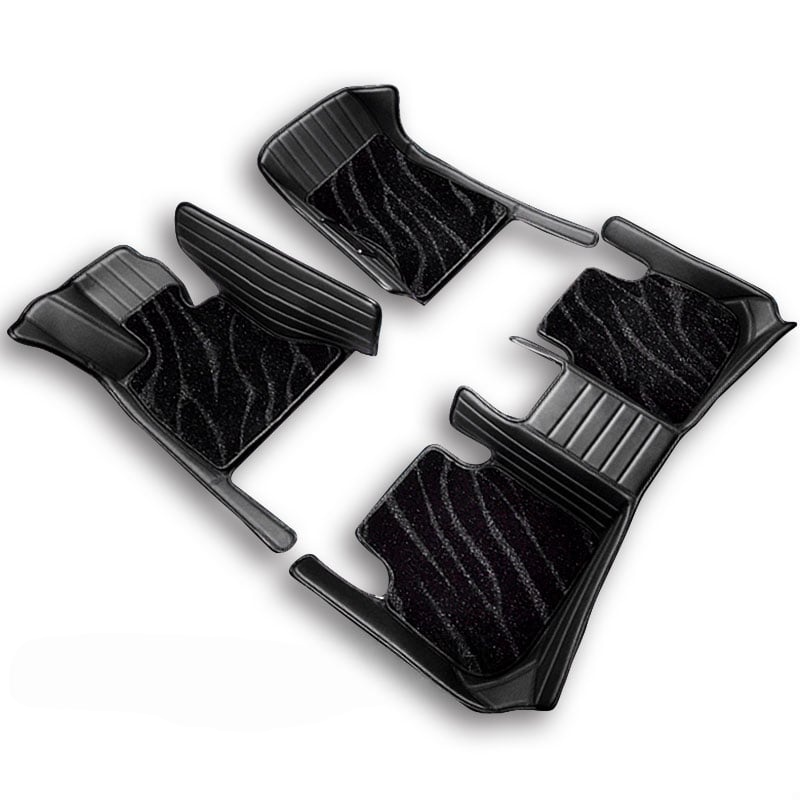 BLACK & BLACK STITCHING DIAMOND BASE WITH BLACK TOP CARPET DOUBLE LAYER GALAXY CAR MAT SET - Carsilks 