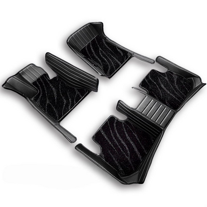 BLACK & BLACK STITCHING DIAMOND BASE WITH BLACK TOP CARPET DOUBLE LAYER GALAXY CAR MAT SET - Carsilks 