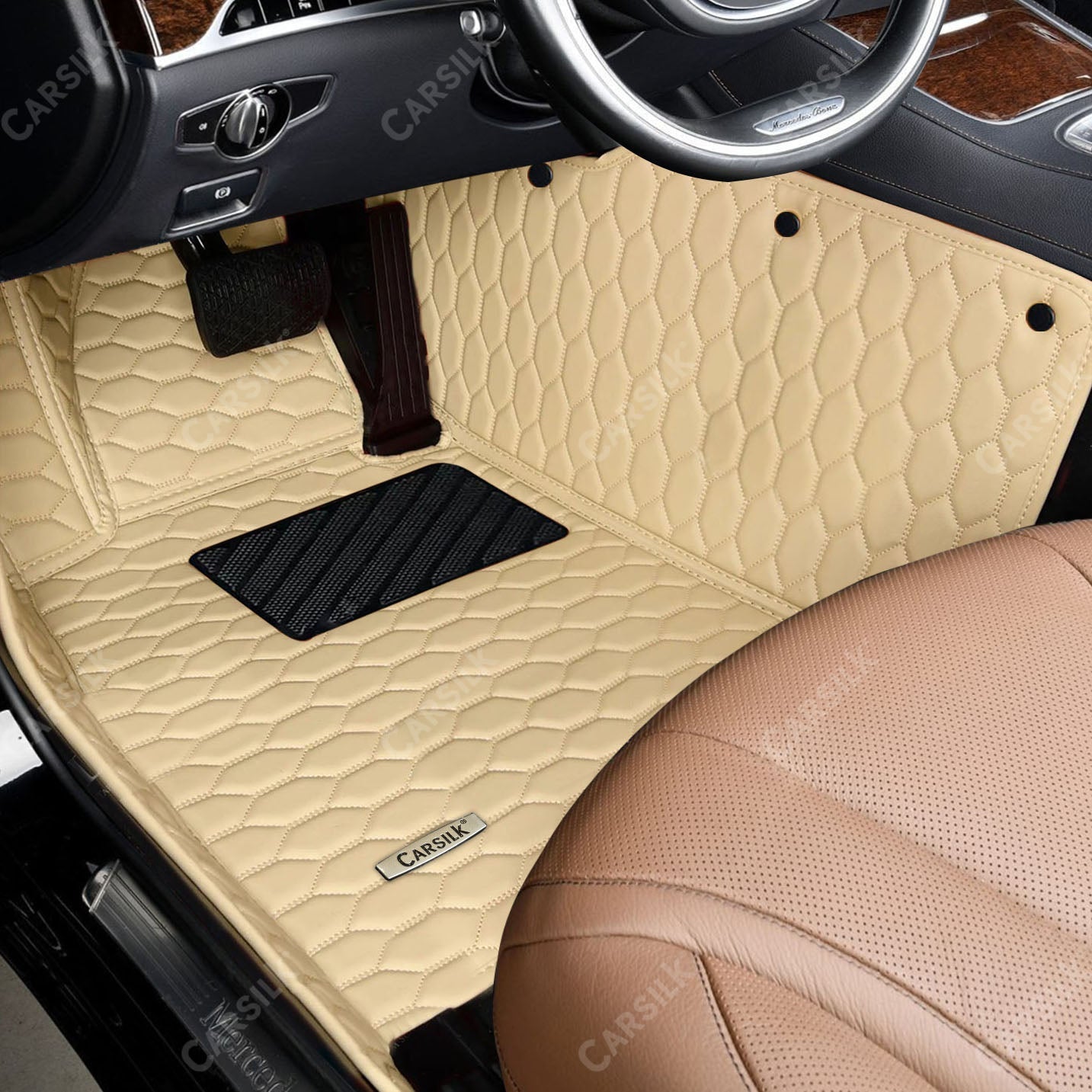 CREAM BEIGE HONEY COMB LUXURY CAR MATS SET - Carsilks 