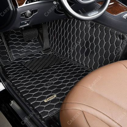 BLACK & WHITE STITCHING HONEY COMB LUXURY CAR MATS SET - Carsilks 