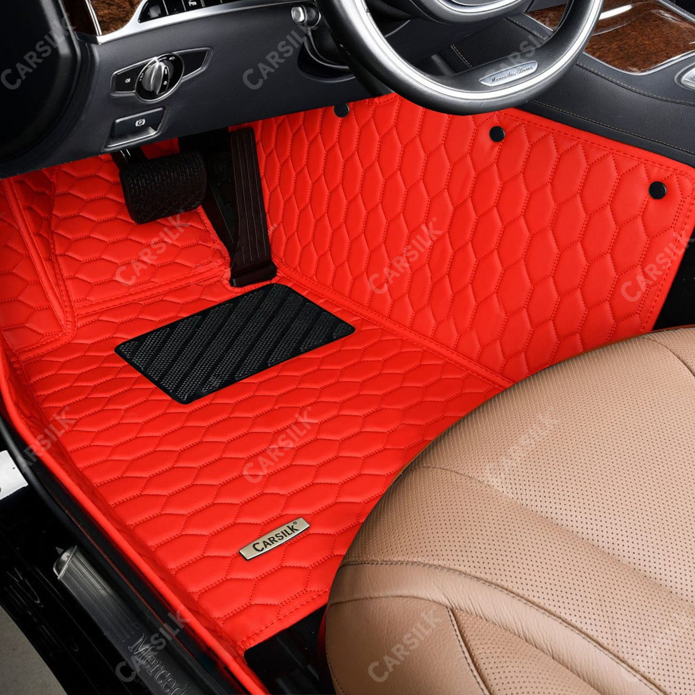 FERRARI RED HONEY COMB LUXURY CAR MATS SET - Carsilks 