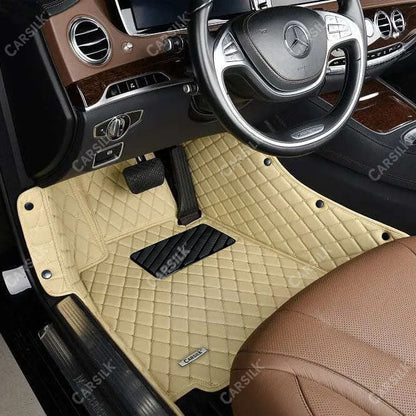 CREAM BEIGE STITCHING DIAMOND LUXURY CAR FLOOR MATS - Carsilks 
