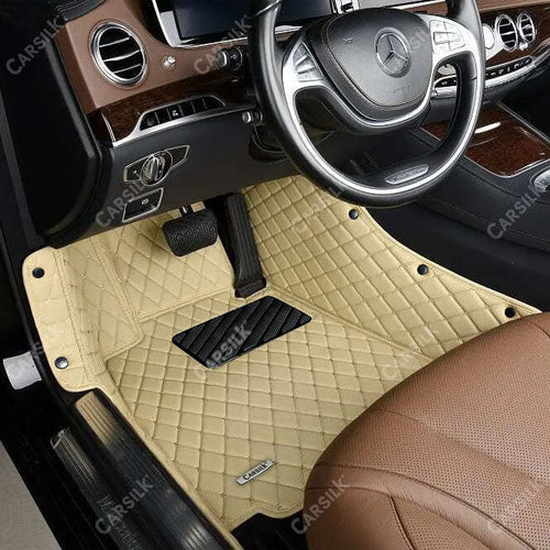 CREAM BEIGE STITCHING DIAMOND LUXURY CAR FLOOR MATS - Carsilks 