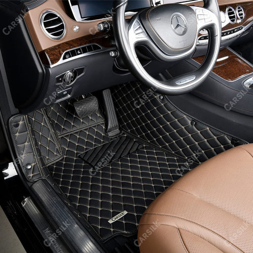 BLACK & BEIGE STITCHING DIAMOND LUXURY CAR FLOOR MATS - Carsilks 