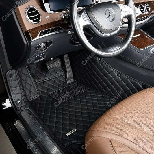 BLACK & BLACK STITCHING DIAMOND LUXURY CAR FLOOR MATS - Carsilks 