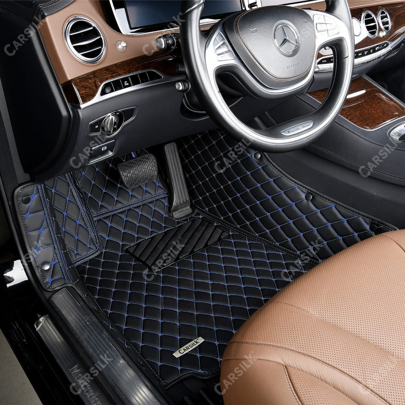 BLACK & BLUE DIAMOND PATTERN CAR MATS SET - Carsilks 