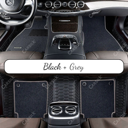 BLACK & BLACK STITCHING HONEYCOMB BASE WITH BLACK TOP CARPET DOUBLE LAYER CAR MAT SET - Carsilks 
