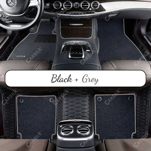 BLACK & BLACK STITCHING HONEYCOMB BASE WITH BLACK TOP CARPET DOUBLE LAYER CAR MAT SET - Carsilks 