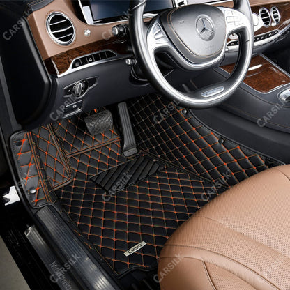 BLACK & ORANGE DIAMOND PATTERN CAR MATS SET - Carsilks 