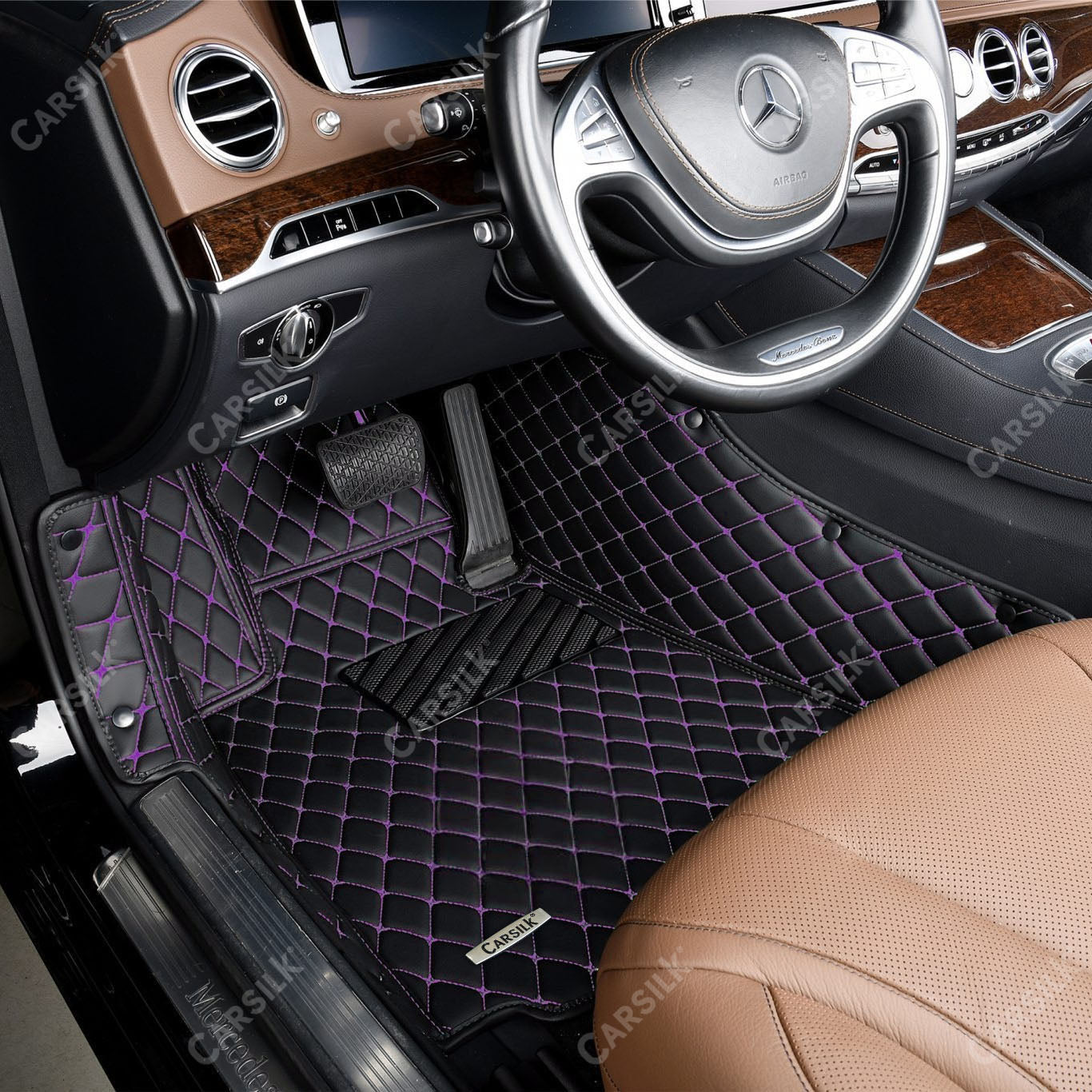 BLACK & PURPLE DIAMOND PATTERN CAR MATS SET - Carsilks 