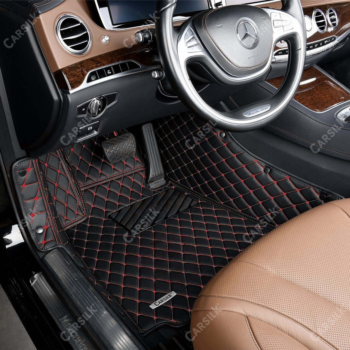 BLACK & RED DIAMOND PATTERN CAR MATS SET - Carsilks 