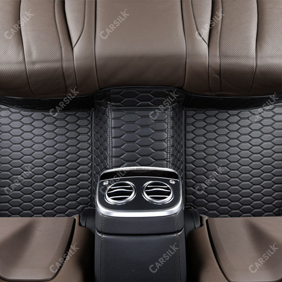 BLACK & BLACK STITCHING HONEY COMB LUXURY CAR MATS SET - Carsilks 