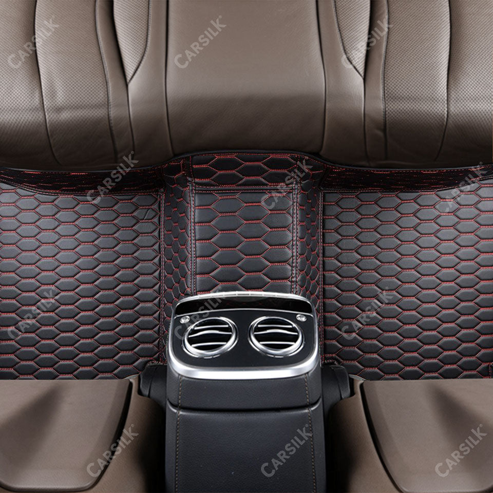 BLACK & RED STITCHING HONEY COMB LUXURY CAR MATS SET - Carsilks 