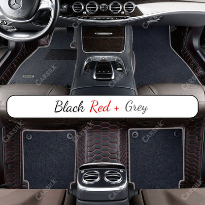 BLACK & RED STITCHING HONEYCOMB BASE WITH BLACK TOP CARPET DOUBLE LAYER CAR MAT SET - Carsilks 