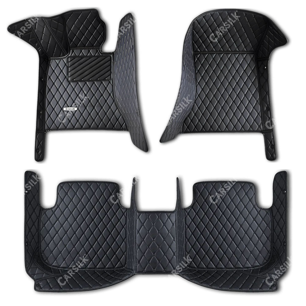 BLACK & BLACK STITCHING DIAMOND LUXURY CAR FLOOR MATS - Carsilks 