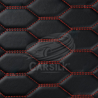 BLACK & RED STITCHING HONEY COMB LUXURY CAR MATS SET - Carsilks 