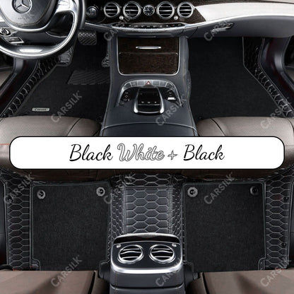 BLACK & WHITE STITCHING HONEYCOMB BASE WITH GRAY TOP CARPET DOUBLE LAYER CAR MAT SET - Carsilks 