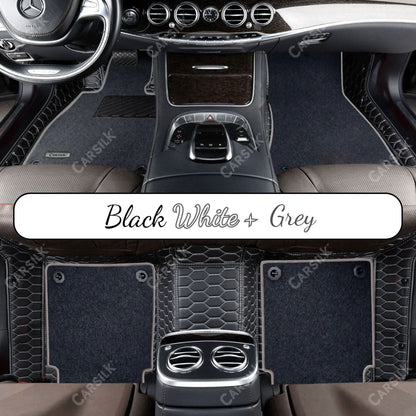 BLACK & WHITE STITCHING HONEYCOMB BASE WITH GRAY TOP CARPET DOUBLE LAYER CAR MAT SET - Carsilks 
