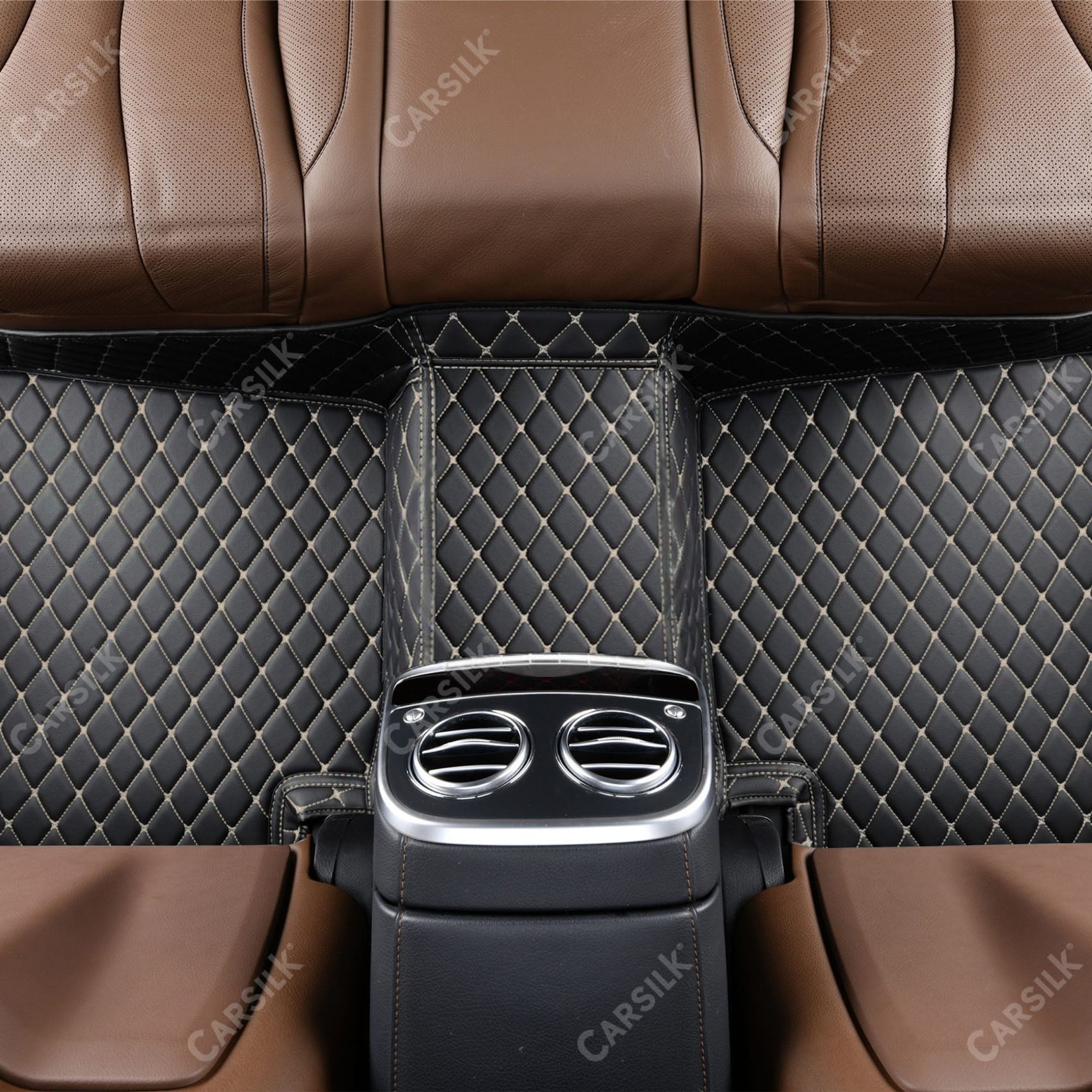BLACK & BEIGE STITCHING DIAMOND LUXURY CAR FLOOR MATS - Carsilks 
