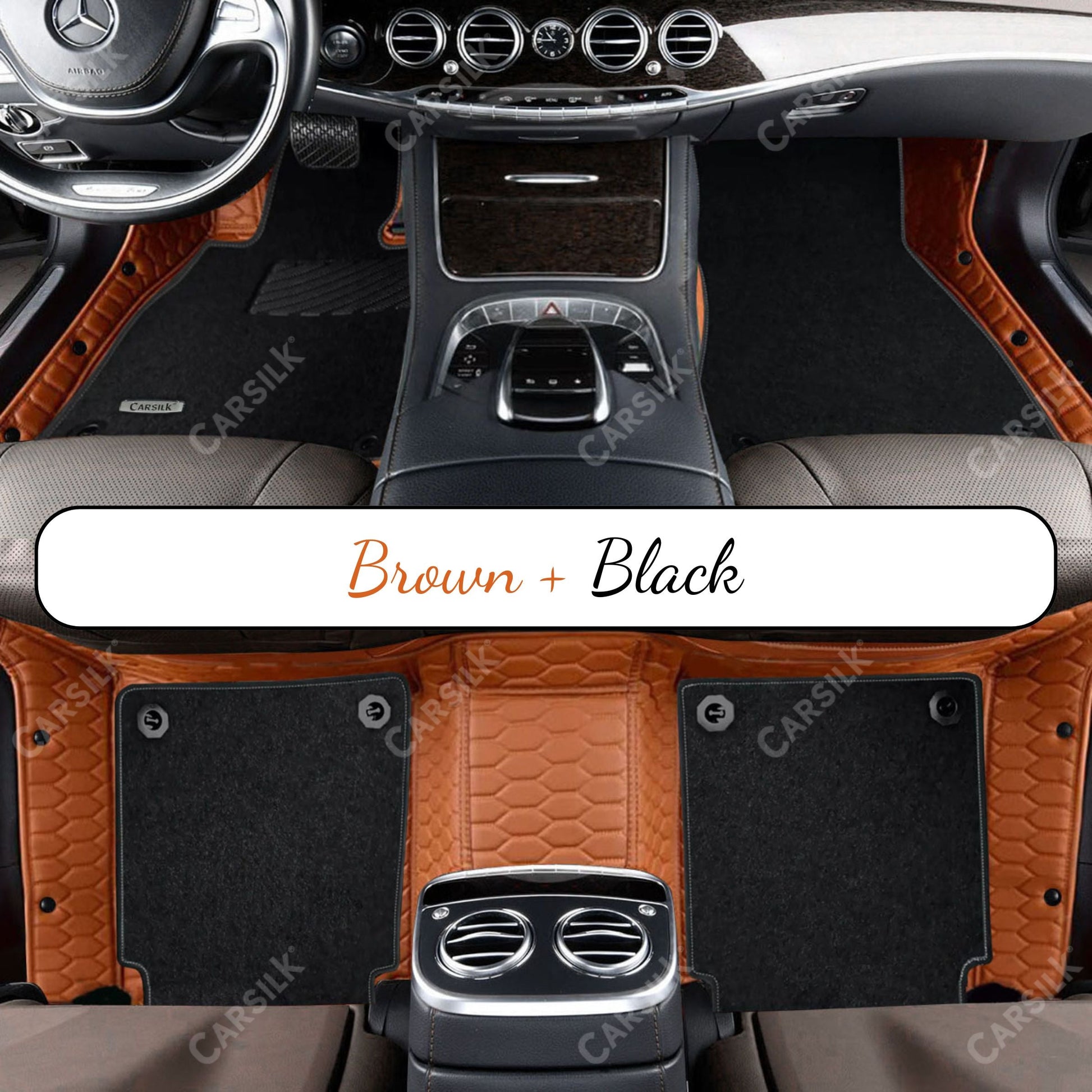 BROWN HONEYCOMB BASE WITH GRAY TOP CARPET DOUBLE LAYER CAR MAT SET - Carsilks 