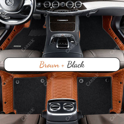 BROWN HONEYCOMB BASE WITH GRAY TOP CARPET DOUBLE LAYER CAR MAT SET - Carsilks 