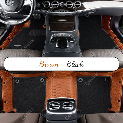 BROWN HONEYCOMB BASE WITH GRAY TOP CARPET DOUBLE LAYER CAR MAT SET - Carsilks 