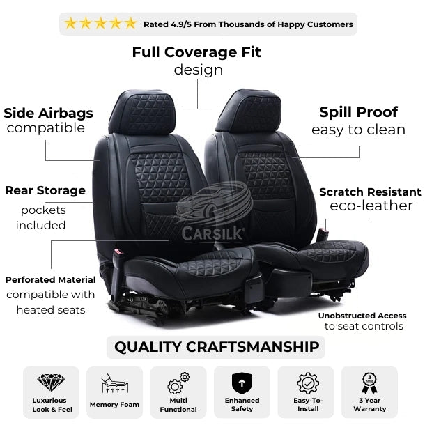 Black Breathable Waterproof Diamond Pattern Leather Seat Cover for Cars - Carsilks 